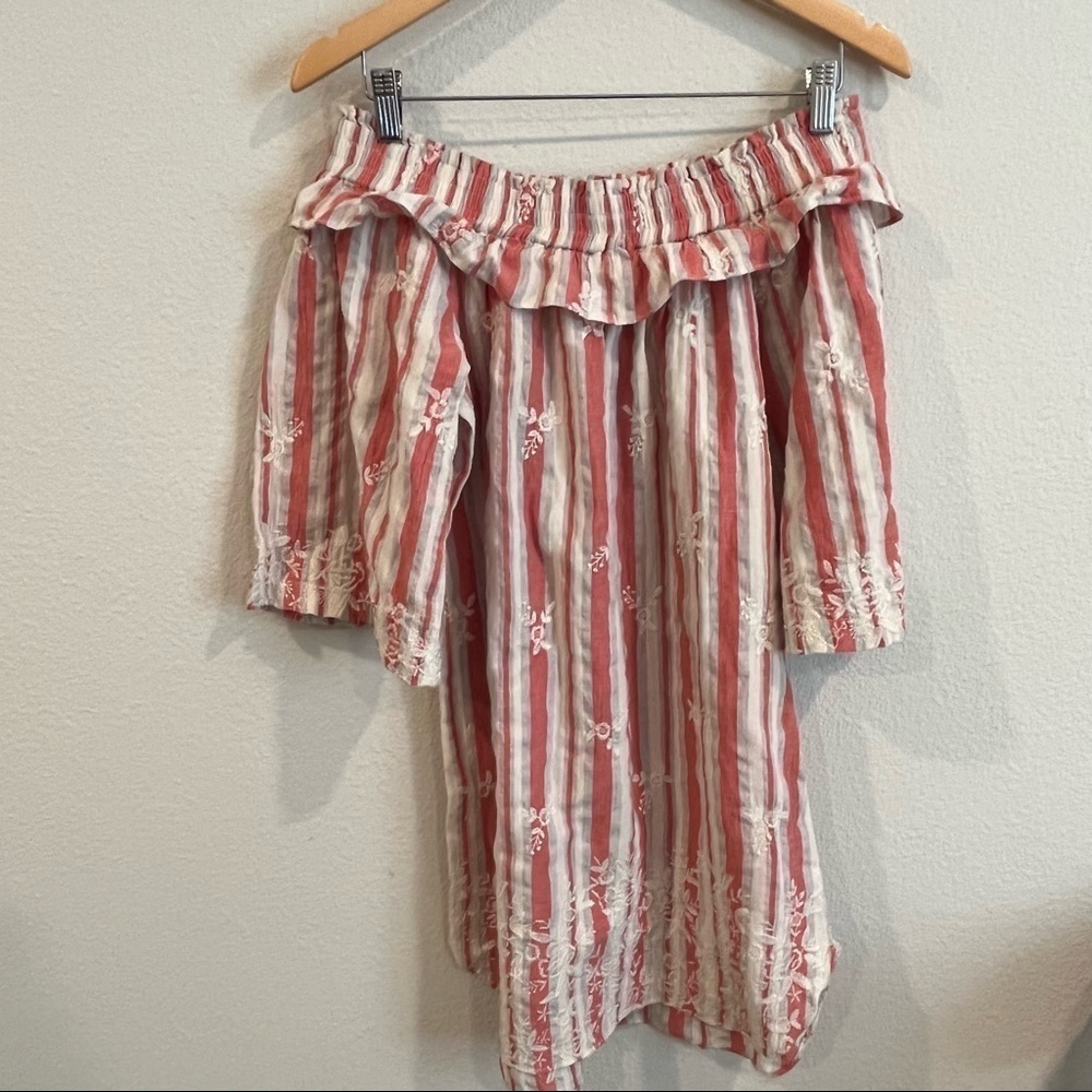 MISA Los Angeles embroidered red and tan stripe dress size small